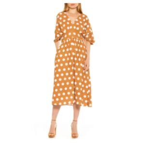 Alexia Admor Polka Dot Draped Midi Fit Flare Dress Sz 6 Brown Pretty Women Derby